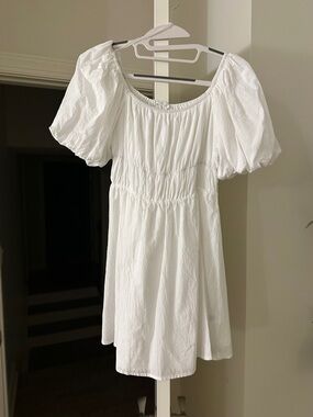 White Puff Sleeve Mini Dress